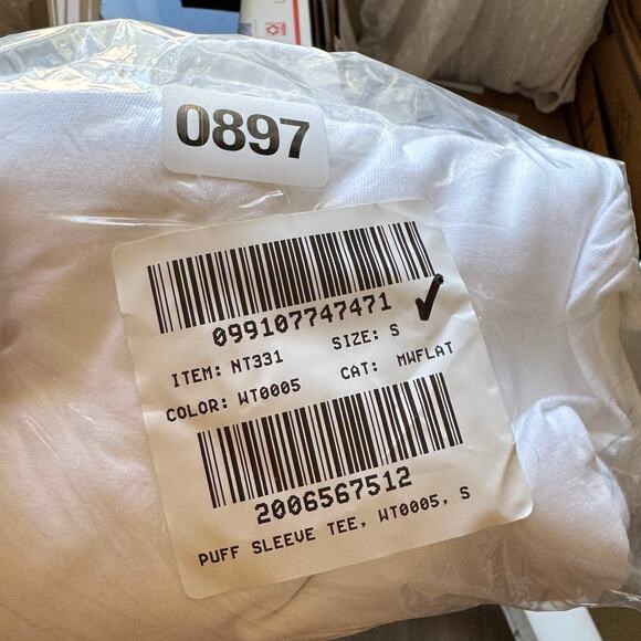 Madewell Puff-Sleeve Tee S White Crewneck Cotton Jersey Relaxed Fit Ruffle Trim - Picture 8 of 8